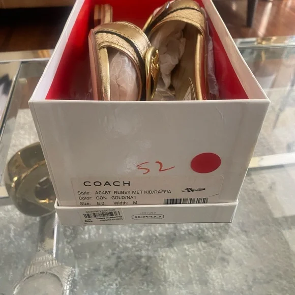 Coach Rubey Metallic Gold Raffia Slide Sandals - Picture 3 of 3